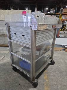 lot 6026 image: Owens Mobile Aluminum Tool Cart with Drawers and Pexi Glass Display