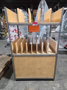 lot 6027 image: Industrial Wood Storage Rack with Metal Frame