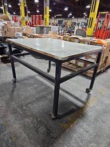 lot 6066 image: Industrial Steel Work Table with Wheels