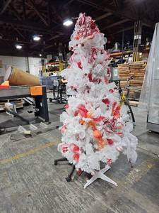 lot 6075 image: White Christmas Tree with Red and White Decorations