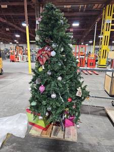 lot 6077 image: Pre-lit Christmas Tree with Ornaments and Gift Boxes