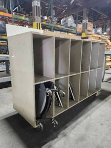 lot 6099 image: Industrial Mobile 12-Cubby Storage Unit with Casters