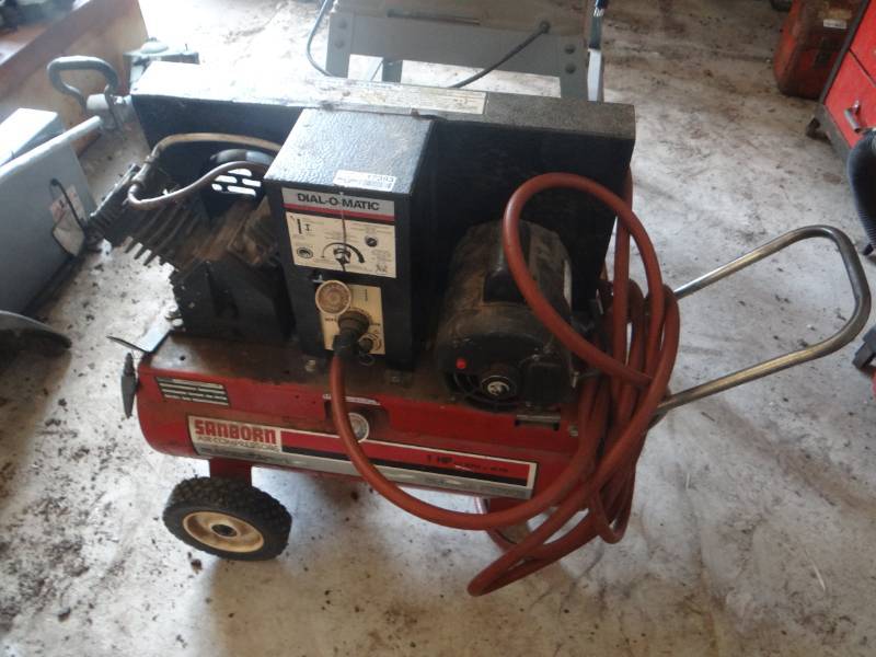 lot 17393 image: Sandborn air compressor 1HP 10 gallon 100 psi.
