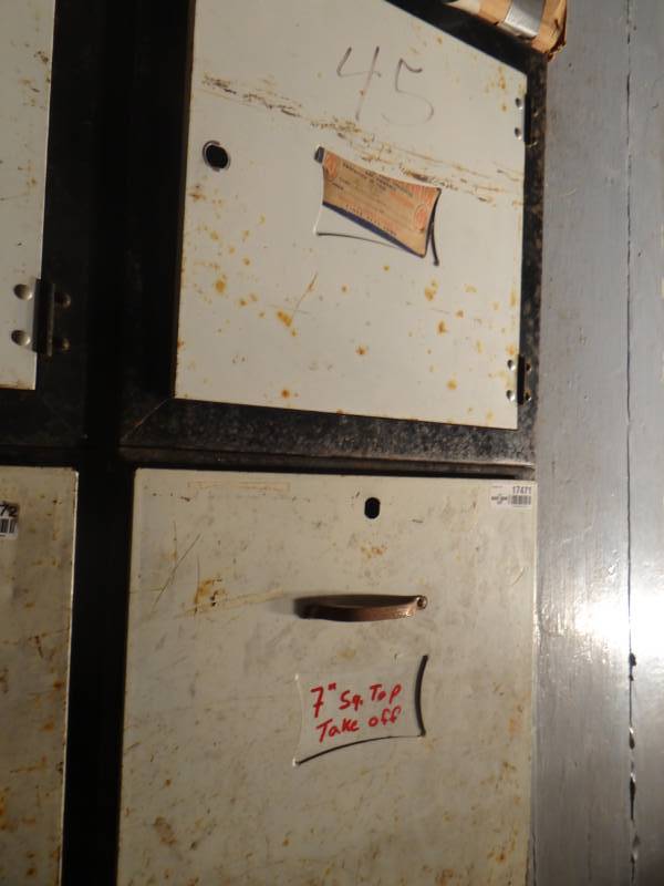 lot 17471 image: Metal cabinet wcontents duct working parts & pieces.
