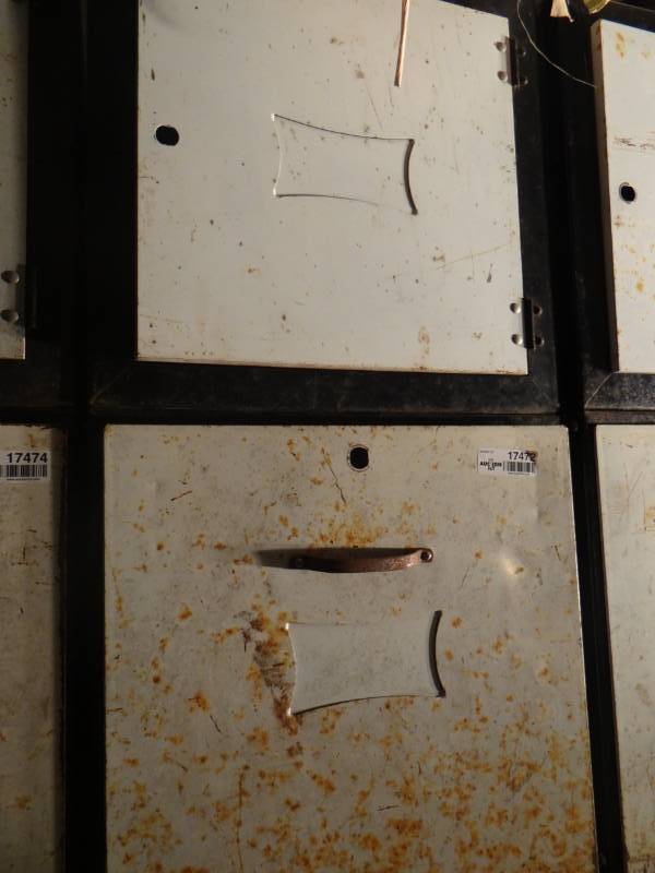 lot 17472 image: Metal cabinet wcontents duct working parts & pieces.
