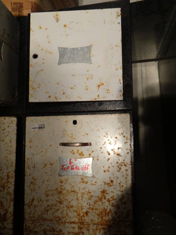 lot 17476 image: Metal cabinet wcontents duct working parts & pieces.