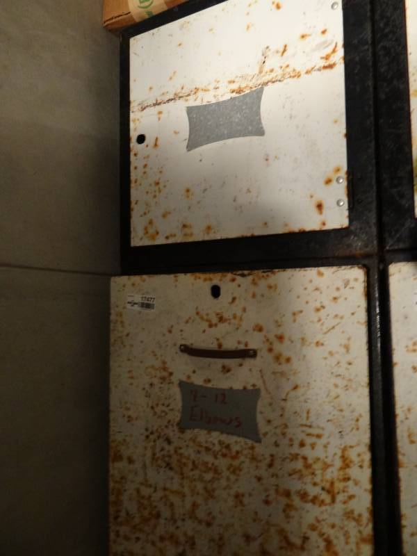 lot 17477 image: Metal cabinet wcontents duct working parts & pieces.