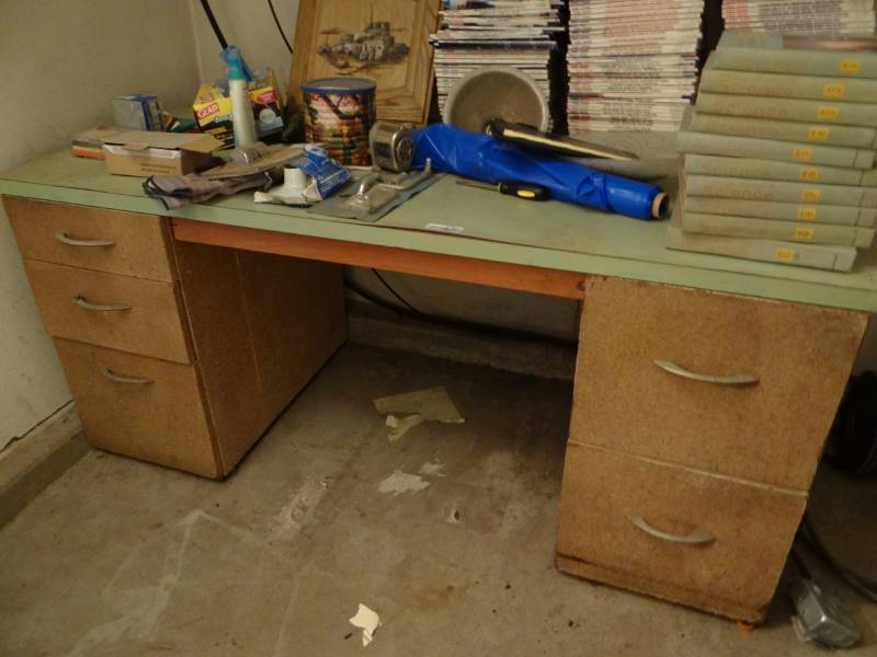 lot 17541 image: Wooden desk, contents not included.