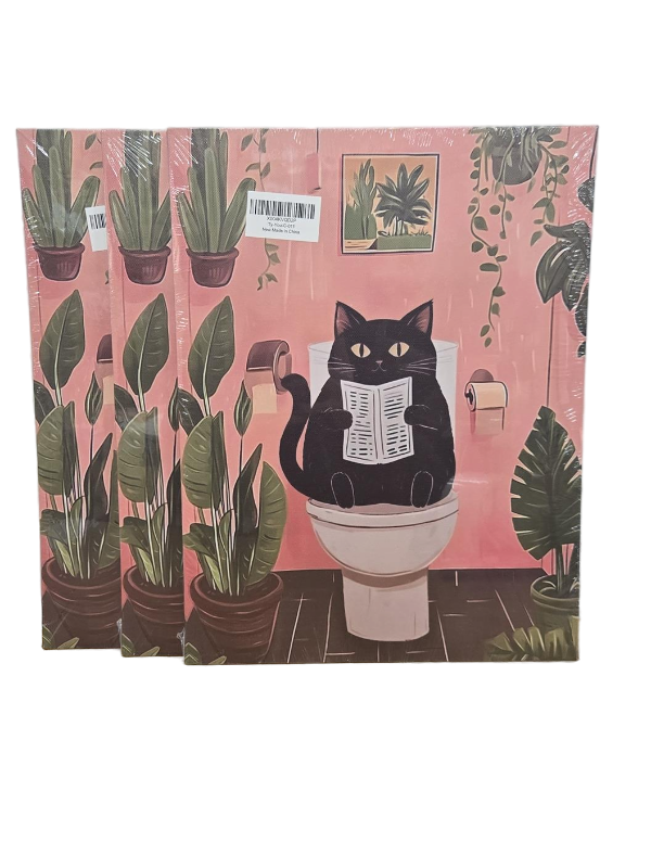 lot 9692 image: 3 Count of JWVK Funny Black Cat Bathroom Canvas Wall Art Prints, Vintage Cat on the Toilet Wall Decor Posters for Bathroom Washroom Restroom, 11x14 Inch Framed
