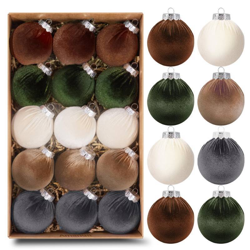 lot 7255 image: 3 Count of 15Pcs Velvet Christmas Ornaments