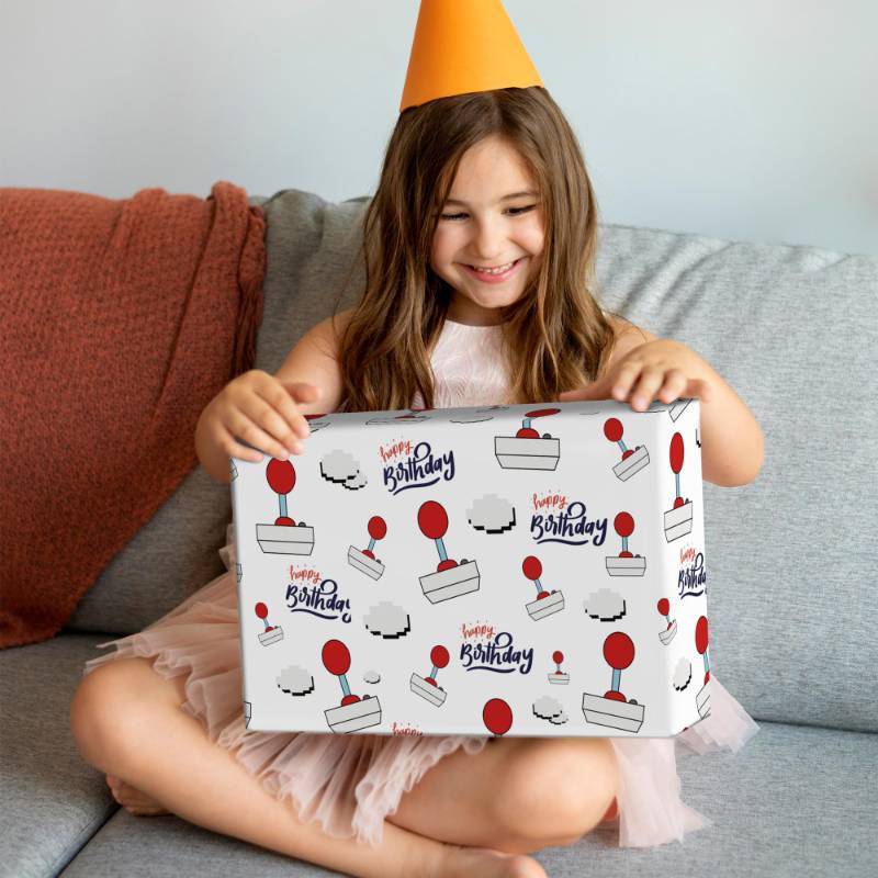 lot 7811 image: 2 Count of WRAPLULU White Gaming Birthday Wrapping Paper - 4 Jumbo Sheets, 28  40 Inches