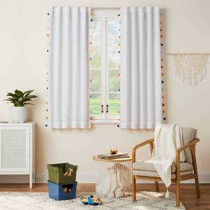 lot 13914 image: 42W x 63L Tassel Kids Blackout Window Curtain Panel White - Pillowfort