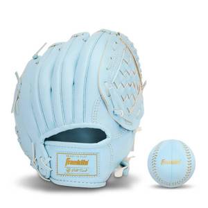 lot 15333 image: Franklin Sports 9 T Ball Glove with Ball Right Handed Thrower - Carolina Blue PVC Material, All-Purpose T-Ball Use