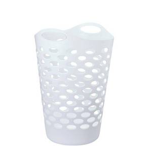 lot 30555 image: Mainstays Plastic Round Laundry Hamper -White with Carrying Handles
