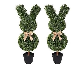 lot 30564 image: Artificial Bunny-Shaped Topiary Tree 35 UV-Resistant Faux Boxwood Topiary Plant for Porch Decor Set of Two Retail $138