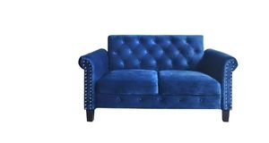 Home Design Casper Loveseat, Navy Blue Velvet Upholstery with Rolled Arms, Foam-Filled Cushions, and Silver-Tone Nailhead Trim, Modern Living Room Furniture - Retail: $242
