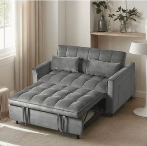 3 in 1 Convertible Velvet Sofa Bed with Pull Out Coach Bed, Adjustable Backrest, Loveseat Futon Sofa with Pillows & Pockets for Bedroom, Living Room, Apartment - Retail: $200
