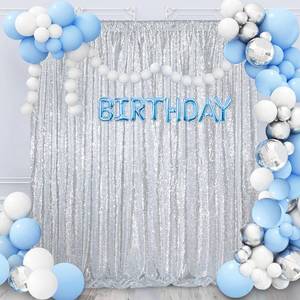 lot 32643 image: 7ft x 7ft Silver Sequin Backdrop Curtain Glitter Photo Booth Backdrop