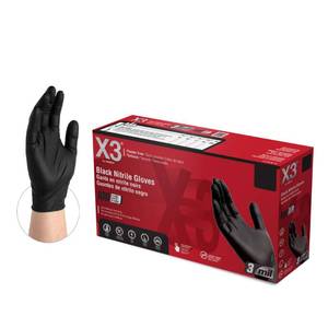 lot 32644 image: X3 Black Gloves, Disposable, Latex Free, Nitrile, for Cooking, Food Prep, 3 Mil, Powder-Free, Size XX-Large, 2 Cases of 1000X