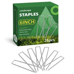 lot 32656 image: 6 Inch Galvanized Landscape Staple, 11 Gauge Heavy Duty Garden Stakes for Barrier Fabric, Plant Stakes Ground Anchors 25 Pack
