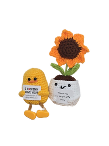 lot 32662 image: Handmade Crochet Duck and Sunflower Set with Message Cards