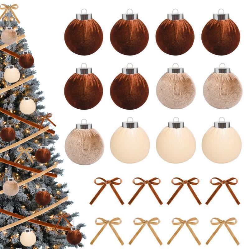 lot 7303 image: 36Pcs Velvet Christmas Balls Ornaments and Ribbon Bows 2.4 Inch