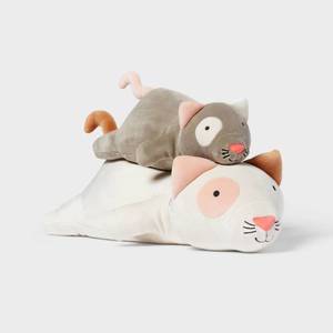 lot 15351 image: Cat and Baby Weighted Plush Kids Throw Pillow Cream - Pillowfort