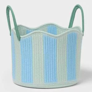 lot 15359 image: Striped Coiled Rope Kids Decorative Storage Basket with Handles GreenBlue - Pillowfort