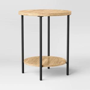 lot 15371 image: Wood and Metal Small Round Side Table Natural Finish - Room Essentials