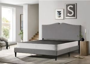 lot 30583 image: Home Design Canton 8 Queen Standard Profile Metal Box Spring, Mattress Metal Foundation, Fabric Cover Included, Easy Assembly - Retail $107