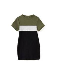 lot 32707 image: Short Sleeve Colorblock Striped Ruched Bodycon Midi Dress for Girls 6-7 Years