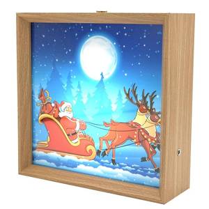 lot 32728 image: We Wish You a Merry Christmas Wind Up Music Box, 6x6 Wood Picture Frame Lamp