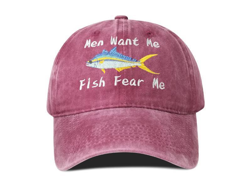 lot 9983 image: Men Want Me Fish Fear Me Hat- Burgundy