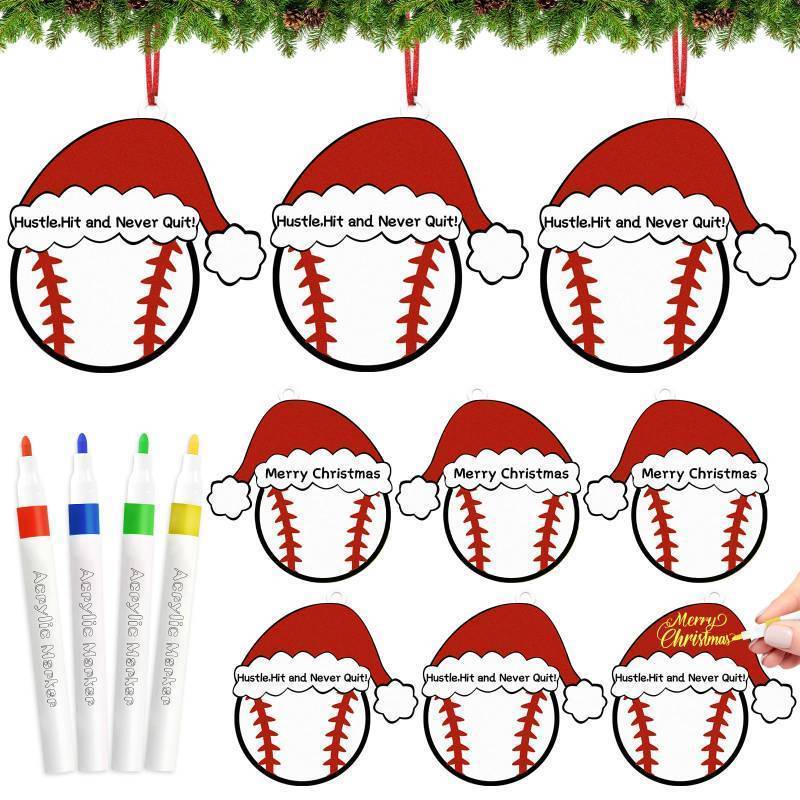 lot 4299 image: 15pcs DIY Baseball Ornaments for Christmas Tree with 4 Color Pens