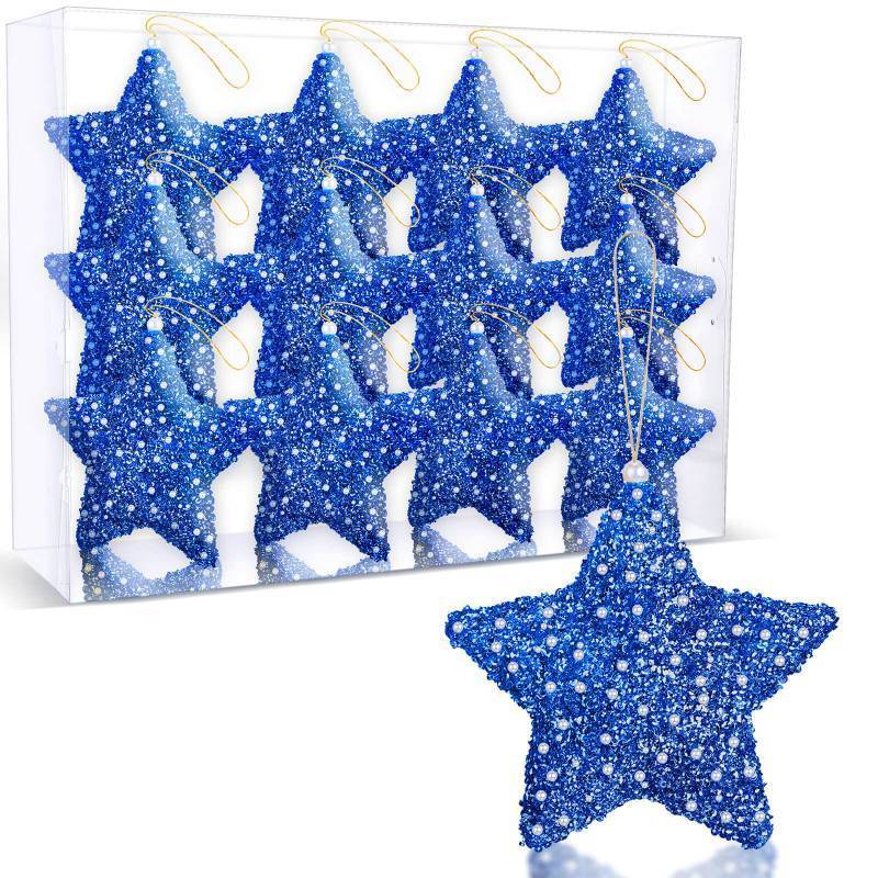 lot 13426 image: 24 Pcs 4 Inch Star Ornament Tree Glitter Five Pointed Star Decorations