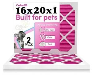 lot 13955 image: Colorfil 16x20x1 Air Filter (2-Pack)  Made in the USA  Color Changing  Remove Cat and Dog Odor  MERV 8 for Pet Hair Dander and Dust  15.5x19.5x0.7 Exact Size