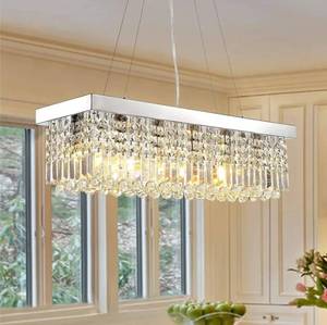 Siljoy 6-Light Modern Crystal Chandelier for Dining Room, Rectangular K9 Crystal Raindrop Chandelier, Rectangle Pendant Ceiling Light Fixture for Living Room Kitchen Island L31.5'' x W10'' x H10'' - Retail: $325