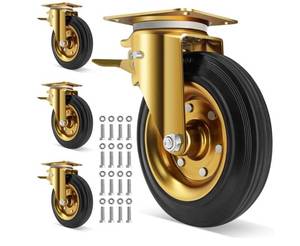 lot 13971 image: 8 Heavy Duty Plate Casters Set of 4, 3200 Lbs Industrial Rubber Wheels for Cart Furniture and Workbench,Outdoor Castors Dual Locking Replacement (4 Brakes, Free Spanner)