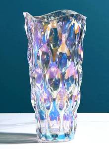 lot 13991 image: 9.5 High Thickened Multi-Colored Glass Flower Vase