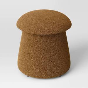lot 15376 image: Mushroom Upholstered Storage Ottoman Gold Boucle - Room Essentials (SEE DETAILS)- Retail $60