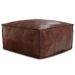 Simpli Home Sheffield Boho Square Pouf in Distressed Brown Leather - Retail: $309