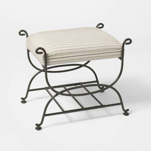 lot 30621 image: Metal Ottoman Performance Stripe Fabric - Threshold  designed with Studio McGee Fully Assembled - Retail $120