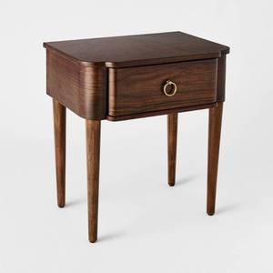 lot 30639 image: Nephi One Drawer Accent Table Walnut Brown Wood Veneer - Threshold designed with Studio McGee Fully Assembled (See Pics) - Retail $150