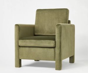 lot 30641 image: Bellfield Fully Upholstered Accent Chair Olive Green Velvet - Threshold designed with Studio McGee Assembly Required - Retail $400