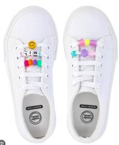 lot 30648 image: White Canvas Sneakers with Colorful Shoe Charms- Size 6