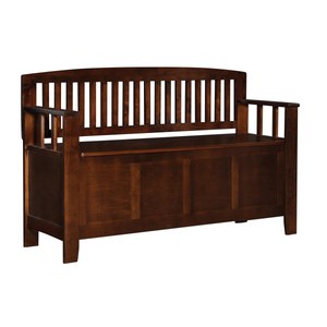 Linon Cynthia Slat Back Wood Bench with Flip Top Storage  50 L x 17.25 D x 32 H  Walnut Brown - Retail: $290