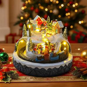 lot 32744 image: Christmas Village Decoration with Spinning Train & Snowman