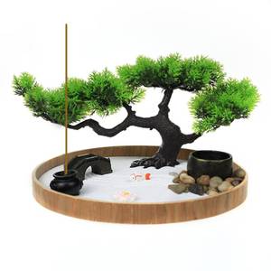 lot 32752 image: Timani Japanese Zen Garden for Desk - Zen Garden Sand Kit, Artificial Bonsai Tree, Rakes & Accessories