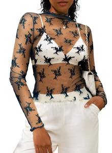 lot 32768 image: Sheer Tops for Women Mesh Floral Blouses -Size S