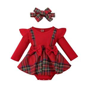 lot 32797 image: Baby Girl Christmas Outfit, Long Sleeve, Ruffle, Plaid, Romper Skirt Set -Size 12-18 Months